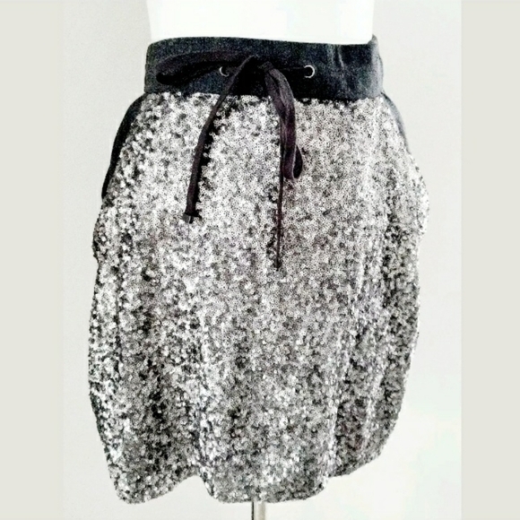 💥NWT💥 ANN TAYLOR SILVER SEQUIN KNIT SKIRT SZ M - Picture 3 of 8
